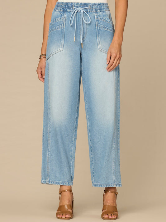 "Ab"leisure Skyrise Drawstring Waist Double Pocket Barely Barrel Jeans